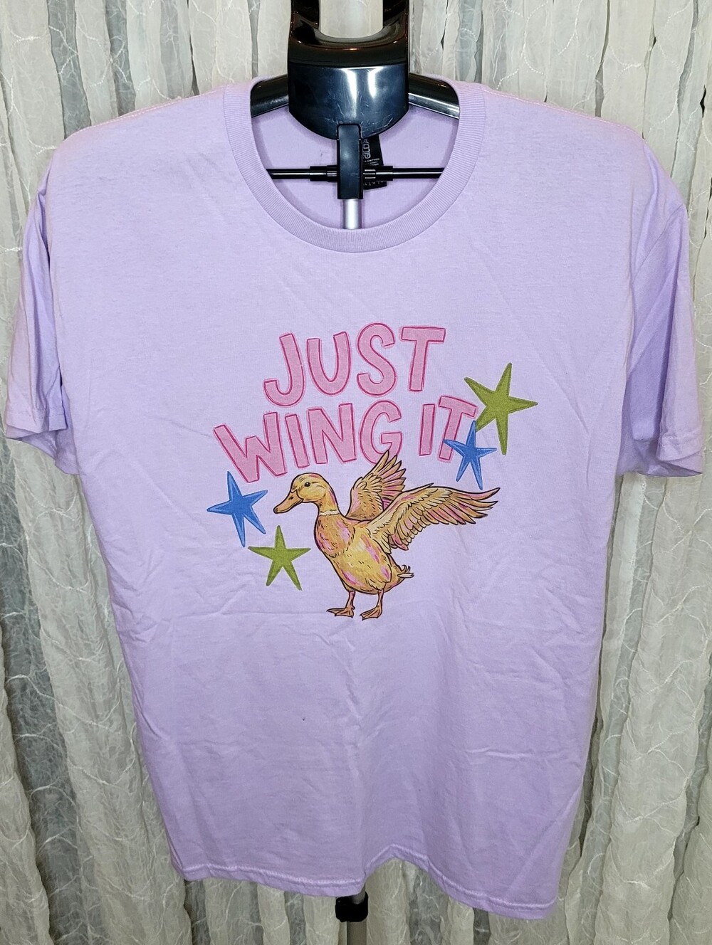 Gildan L Just Wing It Duck Graphic Tee Lavender Pastel Purple T Shirt Unisex